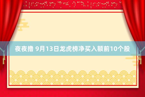 夜夜撸 9月13日龙虎榜净买入额前10个股