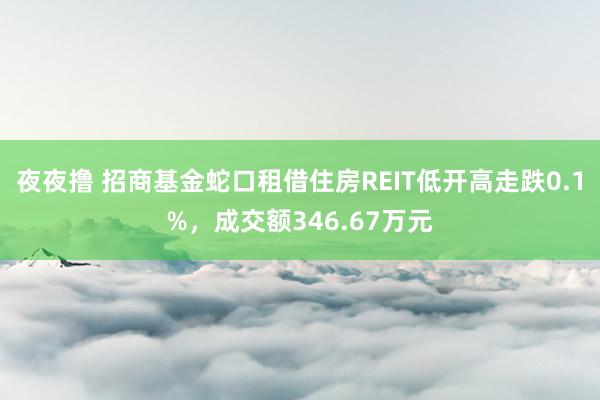 夜夜撸 招商基金蛇口租借住房REIT低开高走跌0.1%，成交额346.67万元