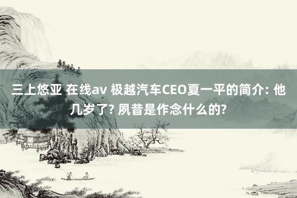 三上悠亚 在线av 极越汽车CEO夏一平的简介: 他几岁了? 夙昔是作念什么的?