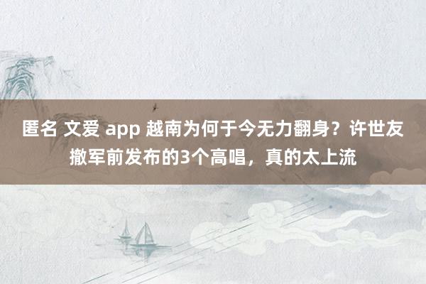 匿名 文爱 app 越南为何于今无力翻身？许世友撤军前发布的3个高唱，真的太上流