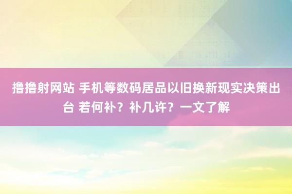 撸撸射网站 手机等数码居品以旧换新现实决策出台 若何补？补几许？一文了解